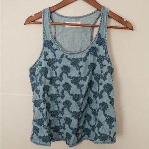 Abercrombie and Fitch Blue Floral Embroidered Tank Top